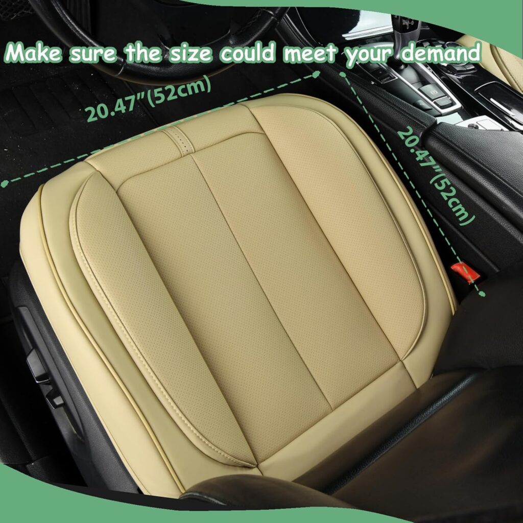 2 Pack Front Car Seat Cover Bottom Only Faux Leather, Anti-Slip Padded Seat Cushion, Full Wrap Seat Protector with Storage Function Fit 95% Cars, SUV, Pick-up Trucks (Beige)