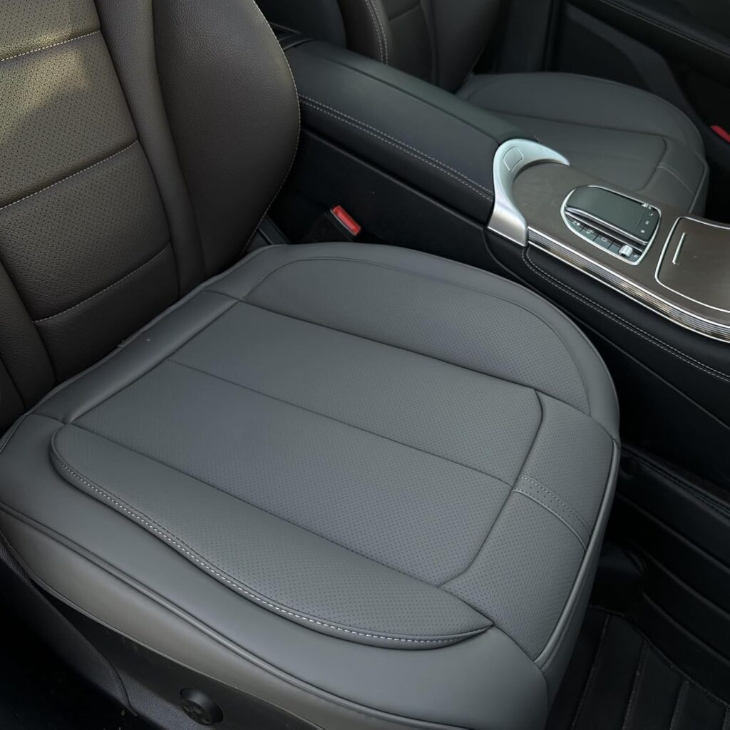 2 Pack Front Car Seat Cover Bottom Only Faux Leather, Anti-Slip Padded Seat Cushion, Full Wrap Seat Protector with Storage Function Fit 95% Cars, SUV, Pick-up Trucks (Beige)