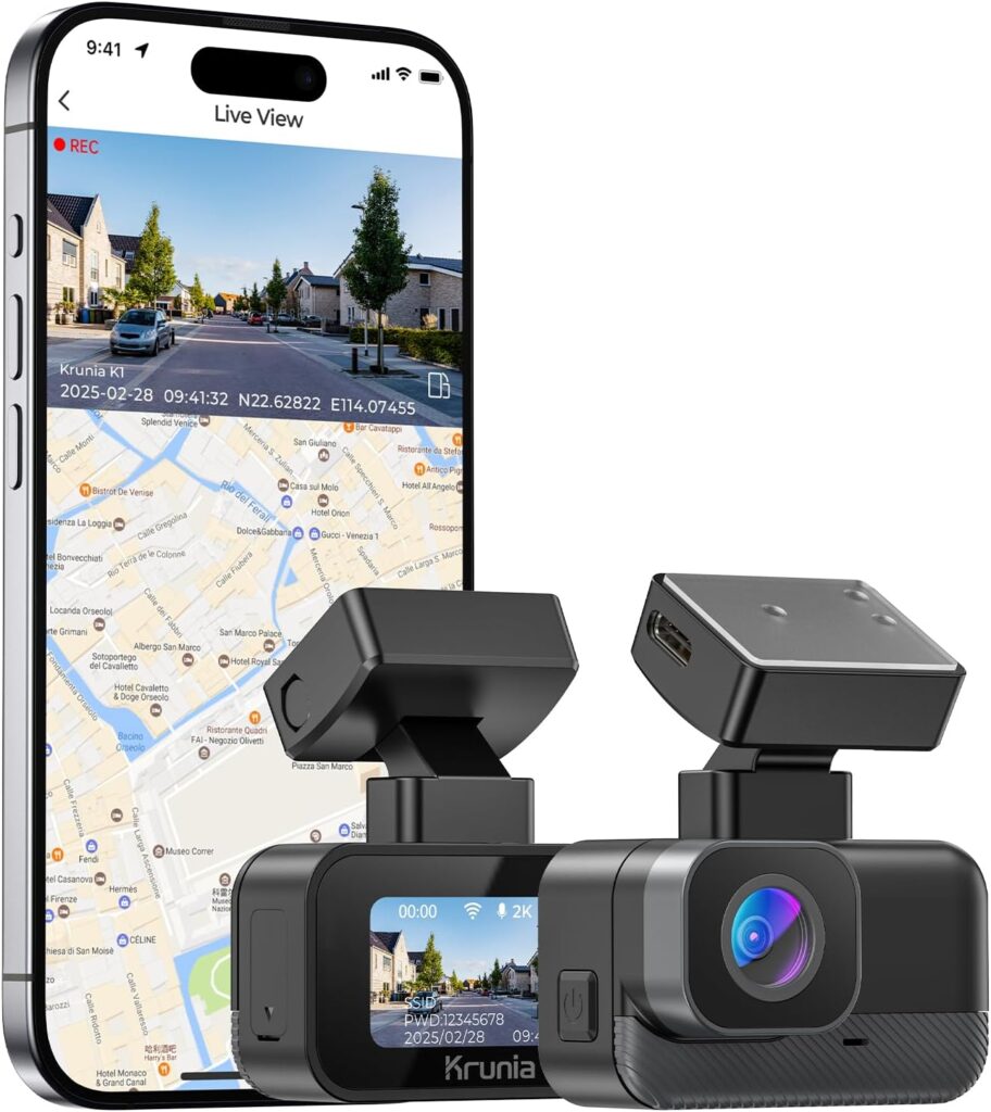 2K WiFi Mini Dash Cam Car, Front Camera with App, CPL Support, External GPS, WDR Night Vision, Hours Parking Monitoring, Magnetic Holder, Super Capacitor, 170° Wide Angle Camera