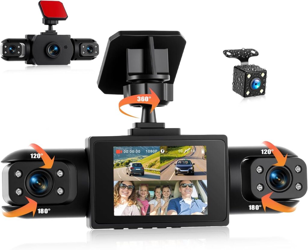 4 Channel Dash Cam Car 360°, Camera 1080P Front and Rear Left Right, Inch 1080P Dash Camera for Cars with IR Night Vision, Loop Video, Parking Monitoring, Parking Aid, Exposure Compensation