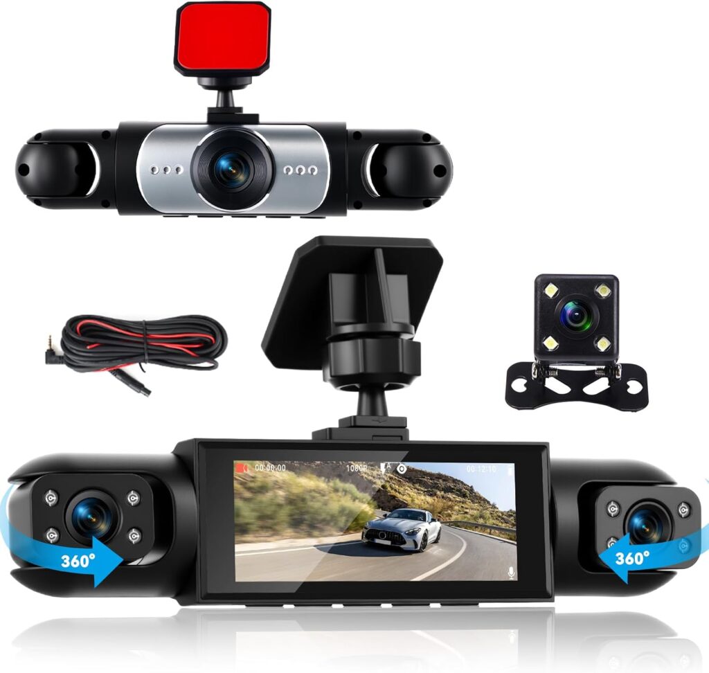 4 Channel Dash Cam Front and Rear Degree Inch Dash Cam Car Camera with IR Night Vision Loop Recording Parking Aid