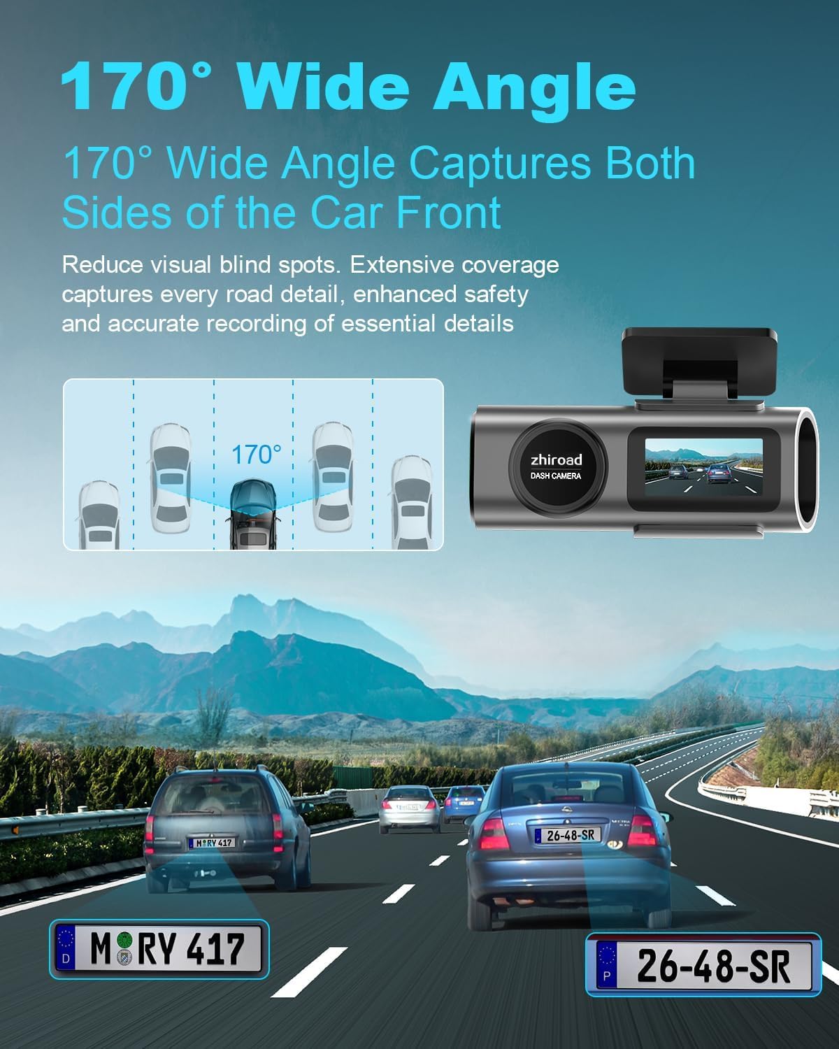 4K WiFi Dash Cam Car Front, App Control Car Dash Cam with 64G SD Card and Removable Holder, 1.47 Inch IPS Screen, 170° Super Wide Angle, Night Vision, WDR, G-Sensor, Loop Recording, 24H Parking