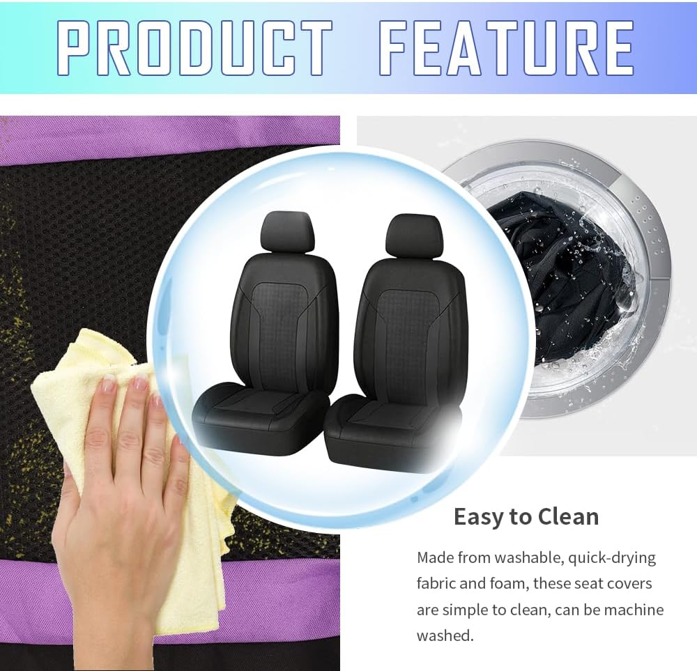 4PCS Cooling Car Seat Covers,Breathable Front Seat Covers with Mesh Construction and Foam Padding,Car Seat Protector to Reduce Back Sweating,Universal Car Interior for Car SUV (Black)