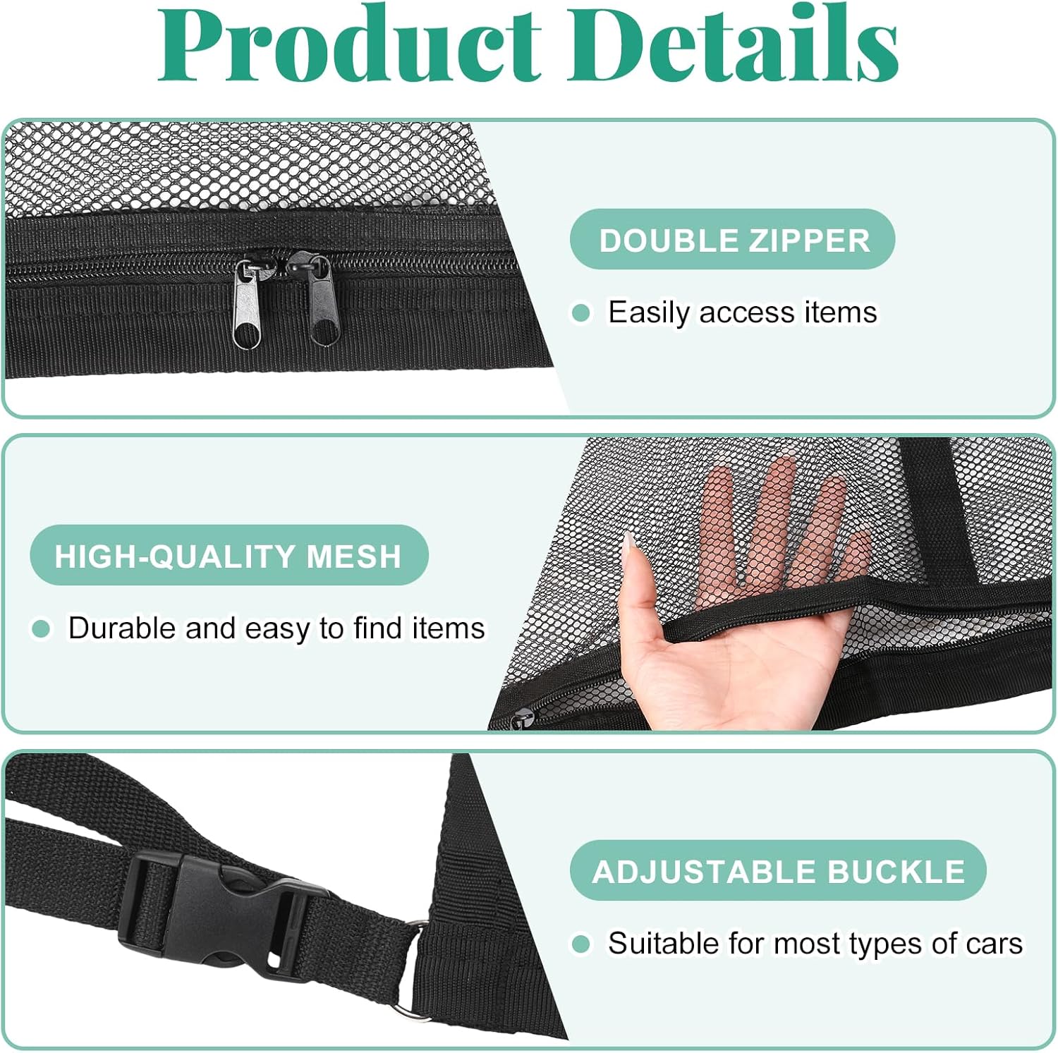 90 x 65 cm Luggage Net Car Roof Luggage Net Blanket Storage Net with Adjustable Straps Mesh Bag with Zip for Blankets, Car Camping Accessories for Motorhomes Jeeps, SUVs, Vans, Trucks