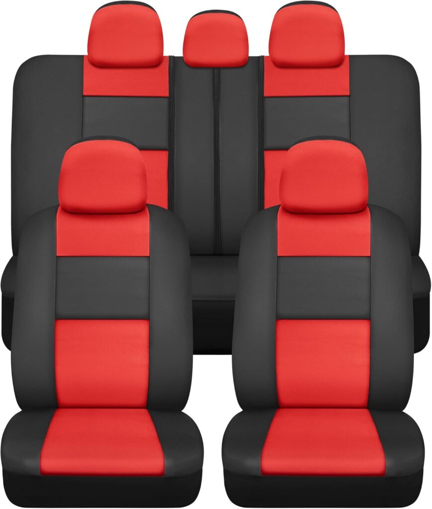BDK Croc Skin Faux Leather Full Set Black – Front and Back Split Bench Seat Covers, Airbag Compatible, Interior Covers for Cars Trucks Vans and SUVs
