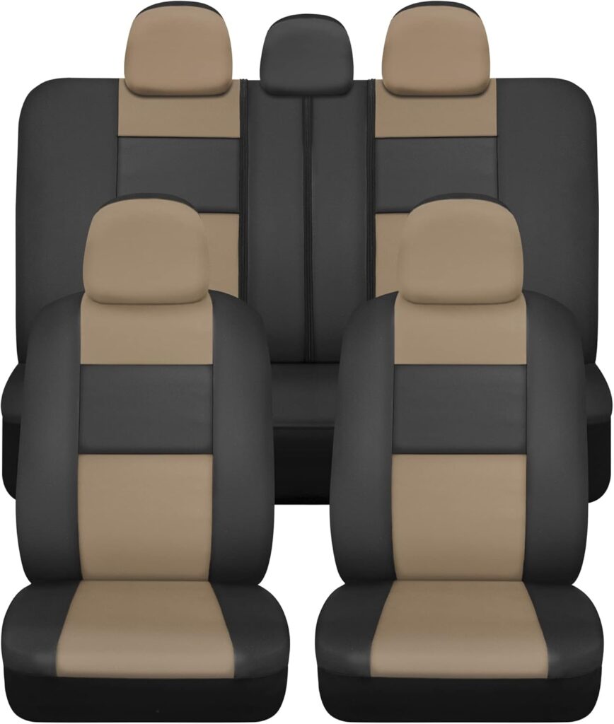 BDK Croc Skin Faux Leather Full Set Black – Front and Back Split Bench Seat Covers, Airbag Compatible, Interior Covers for Cars Trucks Vans and SUVs