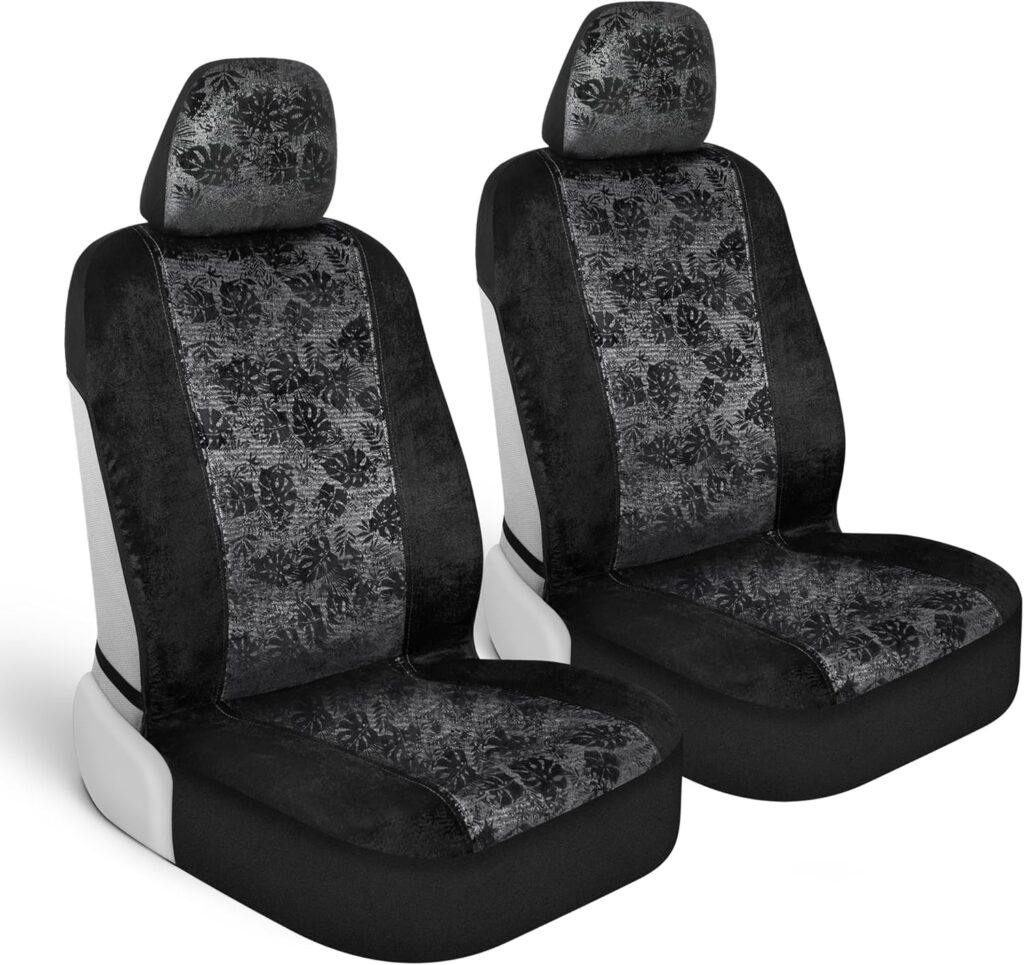 BDK Floral Theme Fresh-Protect Sideless All Protection Universal Auto Cars Front Seat Covers - Piece Midnight Blue