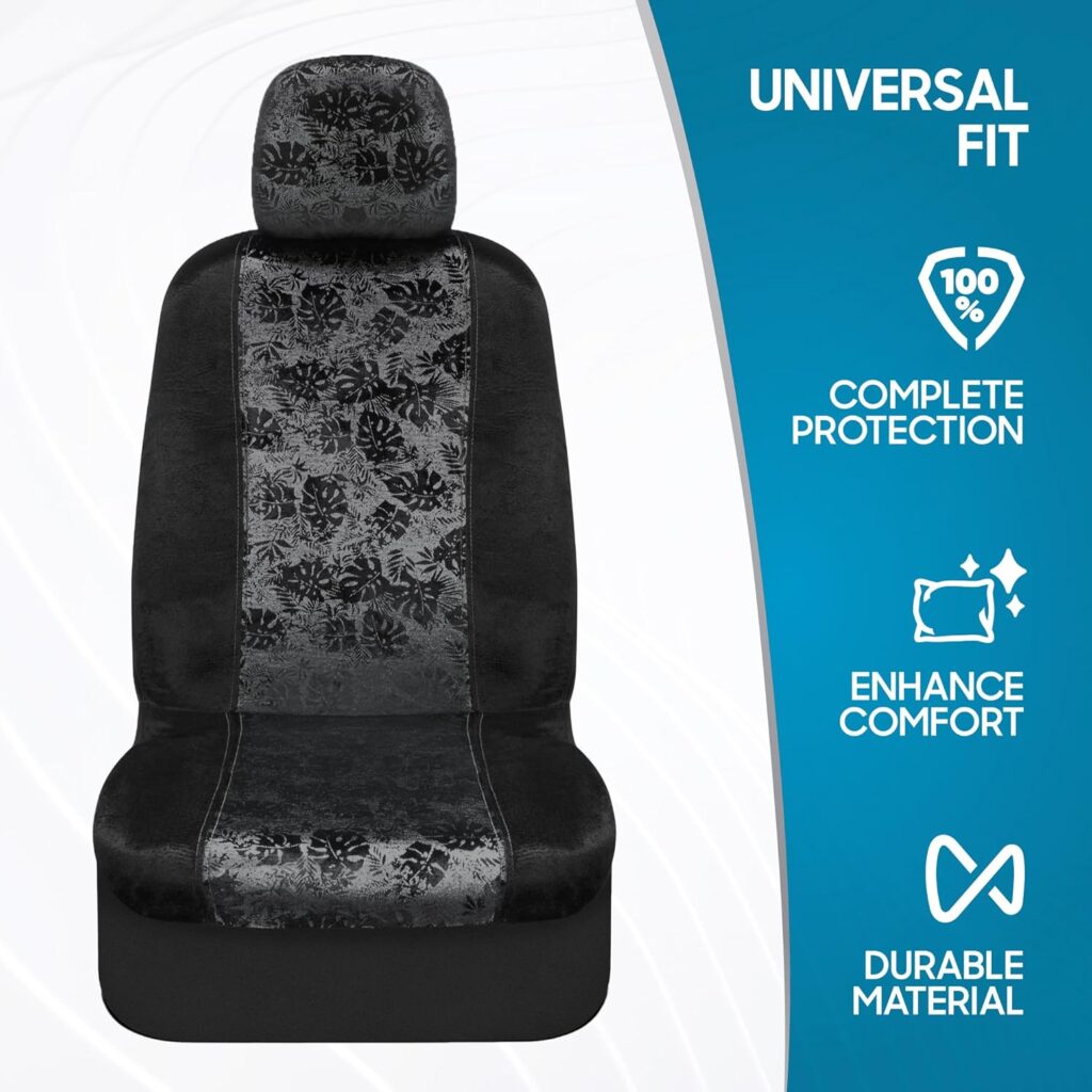 BDK Floral Theme Fresh-Protect Sideless All Protection Universal Auto Cars Front Seat Covers - Piece Midnight Blue