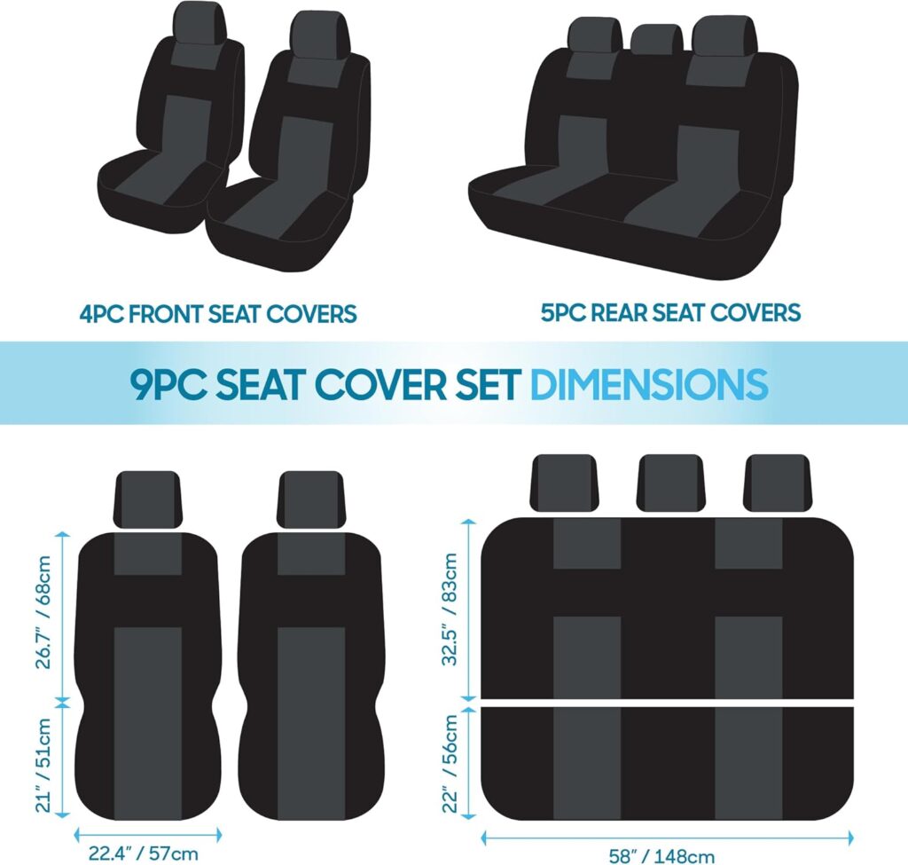BDK PolyPro Car Seat Covers Full Set in Green on Black, Front and Rear Split Bench Seat Covers for Cars, Easy to Install Car Seats Cover Set and Accessories for Auto Trucks Van SUV - Green