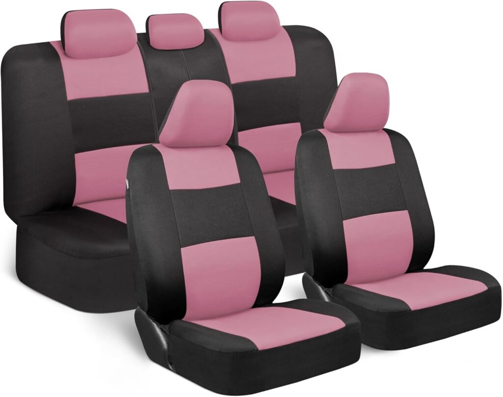 BDK PolyPro Car Seat Covers Full Set in Green on Black, Front and Rear Split Bench Seat Covers for Cars, Easy to Install Car Seats Cover Set and Accessories for Auto Trucks Van SUV - Green