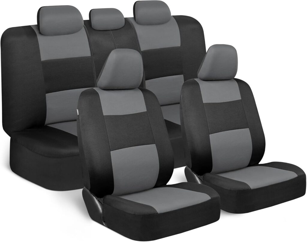 BDK PolyPro Car Seat Covers Full Set in Solid Charcoal – Front and Rear Split Bench Seat Covers for Cars, Easy to Install, Accessories for Auto Trucks Van SUV