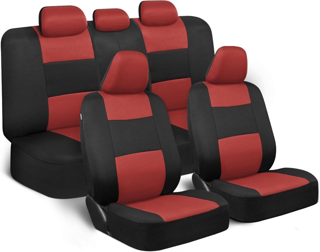 BDK PolyPro Car Seat Covers Full Set in Terracotta on Black, Front and Rear Split Bench Seat Covers for Cars, Easy to Install Car Seats Cover Set and Accessories for Auto Trucks Van SUV - Terracotta