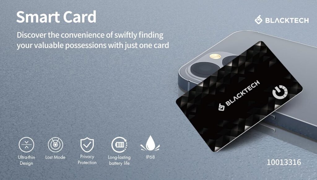 BLACKTECH Smart Card, Ultra-Thin Tracker Card with Lost Mode, IP68 Waterproof, Compatible with Find My App for iOS (Pack of 2)