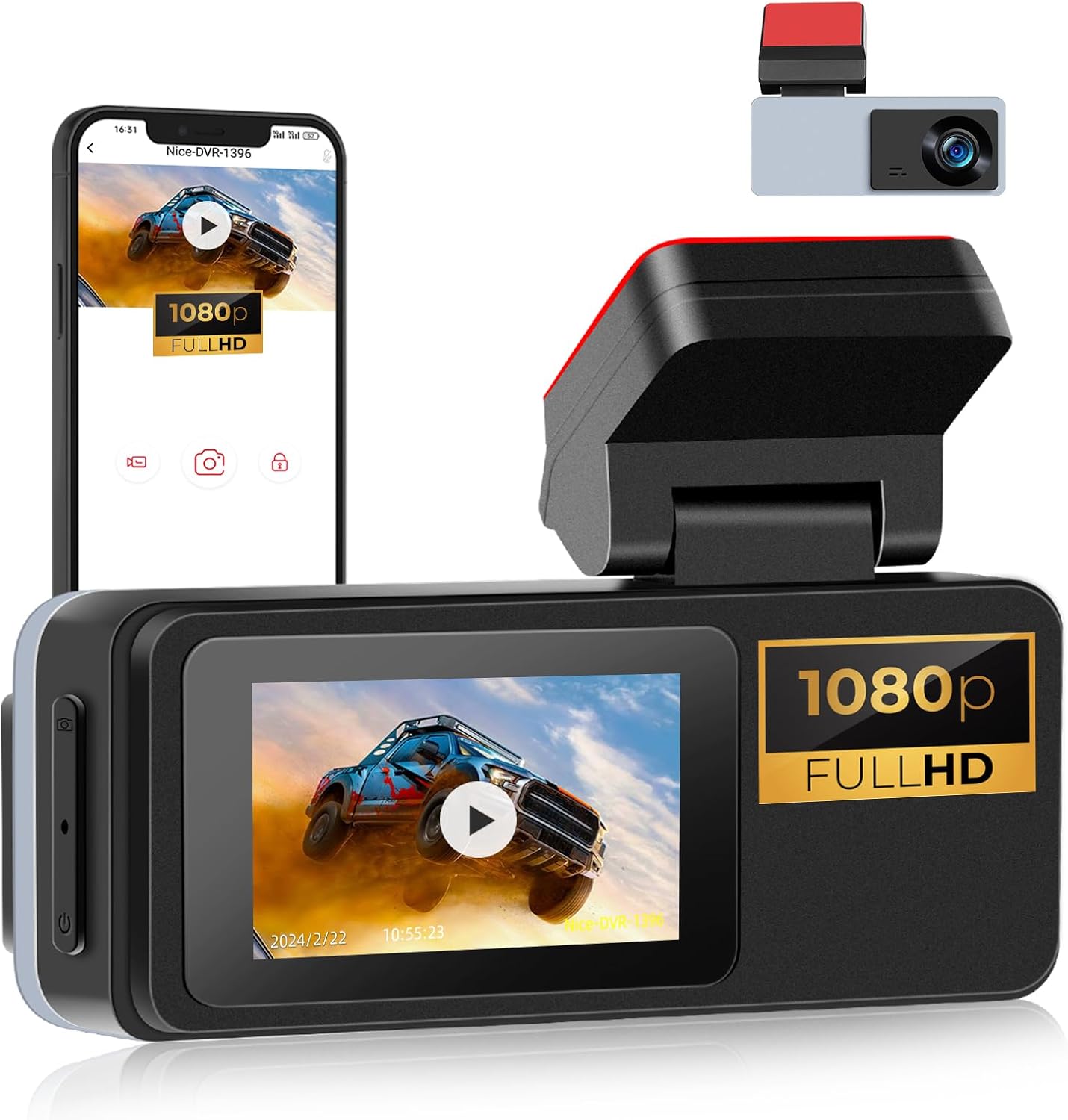 CAMECHO USB DashCam Car 1080P for Android Car Radio, Dash Cam Mini with 2 Inch Screen, Built-in WiFi GPS, ADAS, Super Night Vision, Loop Recording, 24 Hours Parking Mode