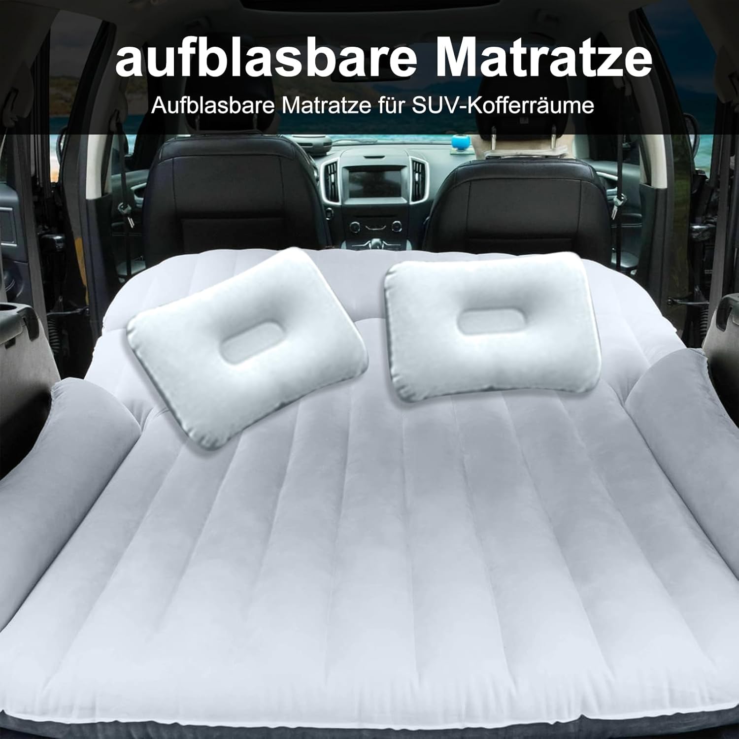 Car Air Mattress, Car Mattress with Two Cushions, Camping Mattress, Car Boot, Sleeping Mat, Self-Inflating for 2-3 People, Air Mattress Combo, 184 x 122 x 15 cm, Car Bed, Grey