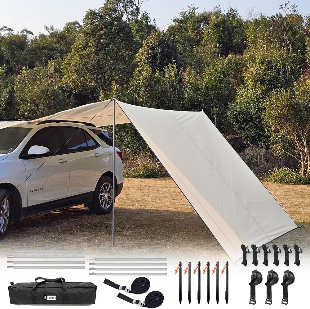 Car Awning with Pole 3m x 5m SUV Sun Shelter Outdoor Camping Tarp Waterproof Canopy Shade Hammock Tarp