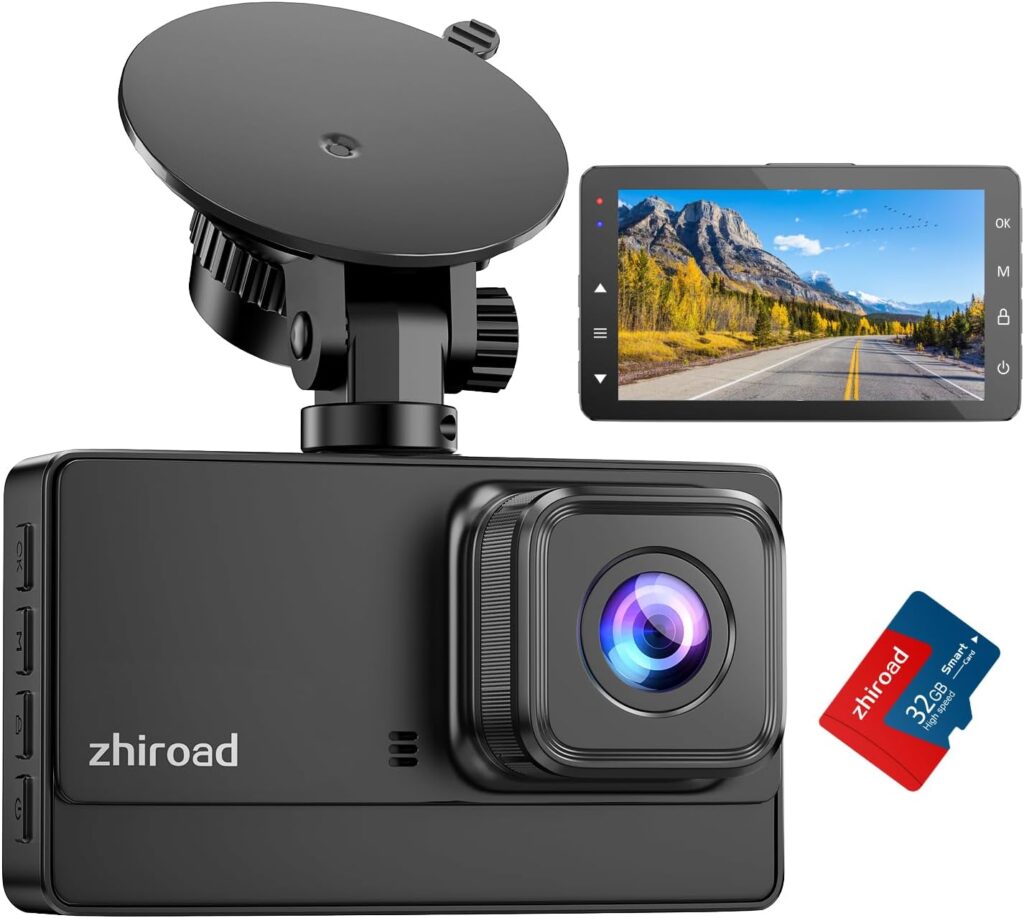Car Front Dash Cam, 1080P FHD Dash Cam with Night Vision, WDR and 176° Wide Angle Car Camera, Inch IPS Screen, Loop Recording, G-Sensor, Motion Detection and Parking Mode, Includes 32G SD Card
