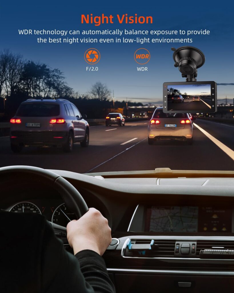 Car Front Dash Cam, 1080P FHD Dash Cam with Night Vision, WDR and 176° Wide Angle Car Camera, Inch IPS Screen, Loop Recording, G-Sensor, Motion Detection and Parking Mode, Includes 32G SD Card