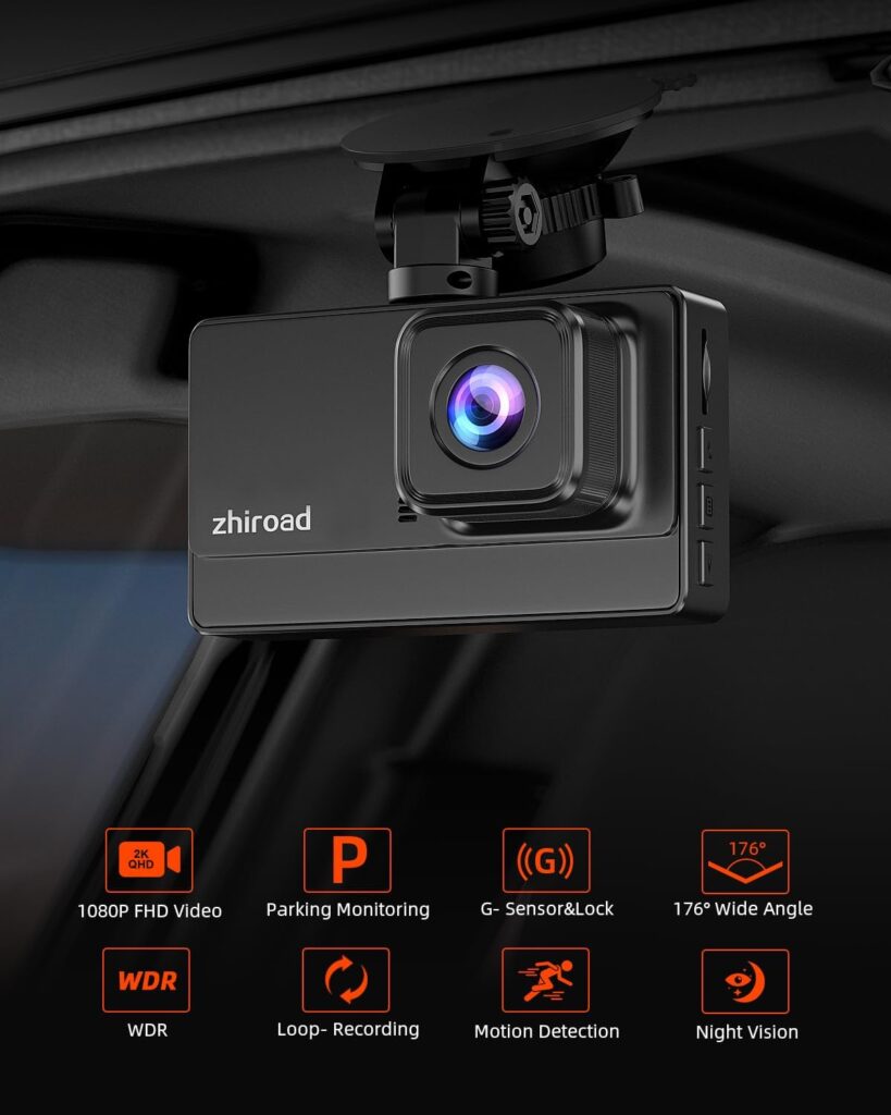 Car Front Dash Cam, 1080P FHD Dash Cam with Night Vision, WDR and 176° Wide Angle Car Camera, Inch IPS Screen, Loop Recording, G-Sensor, Motion Detection and Parking Mode, Includes 32G SD Card