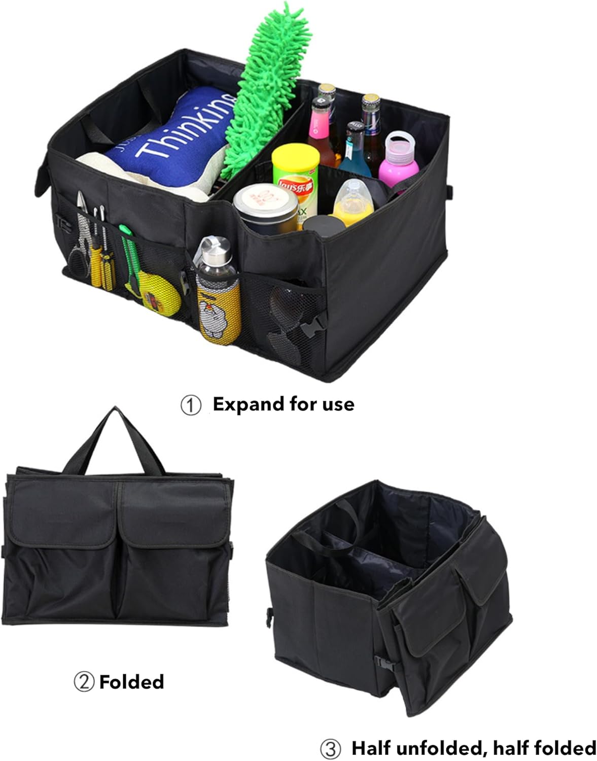 Car Organiser Boot Box, Camper Accessories, 52 L Boot Bag with Large Storage Space, Storage Universal Folding Box, Stable Car Accessories Gadget