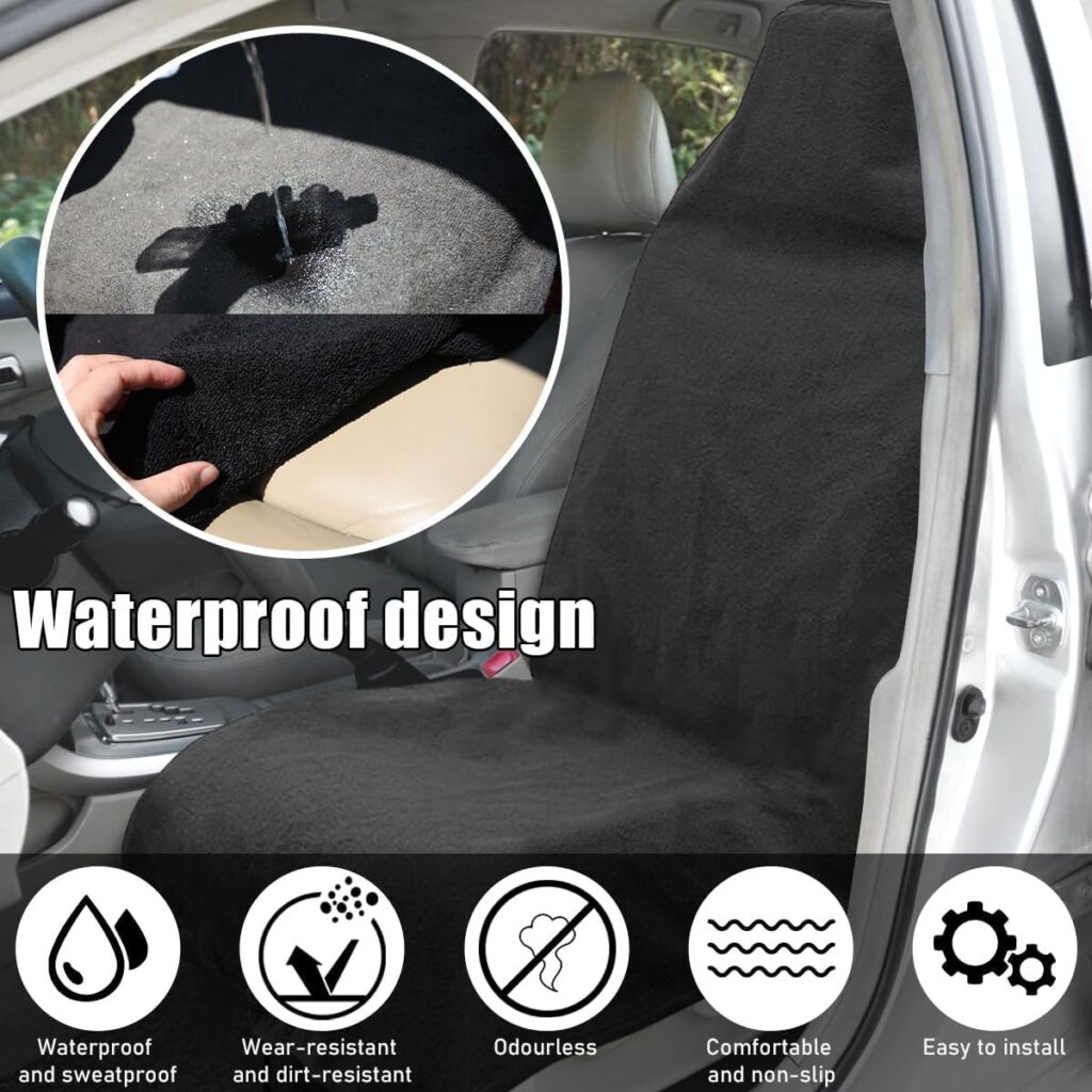 Car Seat Protector Front Seats Universal, Waterproof, Terry Cloth, Sweat Absorption, Universal Seat Covers, Car Seat Covers, Front Seats, Single Seat Covers, Accessories for Car Seats, Grey
