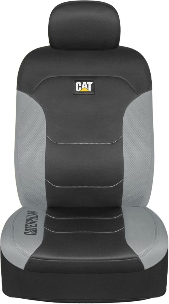 Caterpillar Flexfit Automotive Seat Covers for Cars Trucks and SUVs (Set of 2) – Black Car Seat Covers for Front Seats, Seat Protectors with Gray Honeycomb Trim, Auto Interior Covers