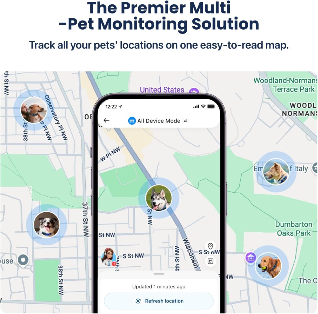 DBDD AI GPS Tracker for Dogs (40lbs+), Real Time Location and AI Vet Health Management, Electronic Fence, Waterproof, iOS and Android Universal（Black）