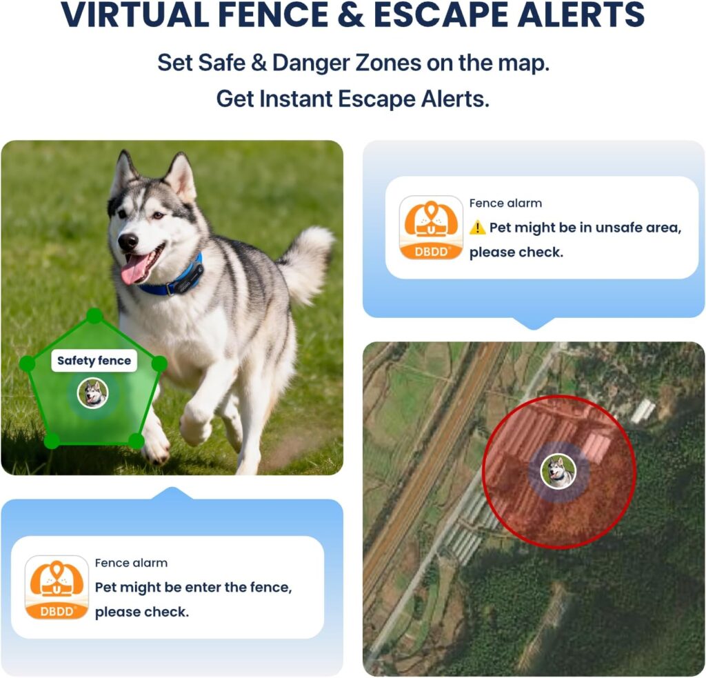 DBDD AI GPS Tracker for Dogs (40lbs+), Real Time Location and AI Vet Health Management, Electronic Fence, Waterproof, iOS and Android Universal（Black）