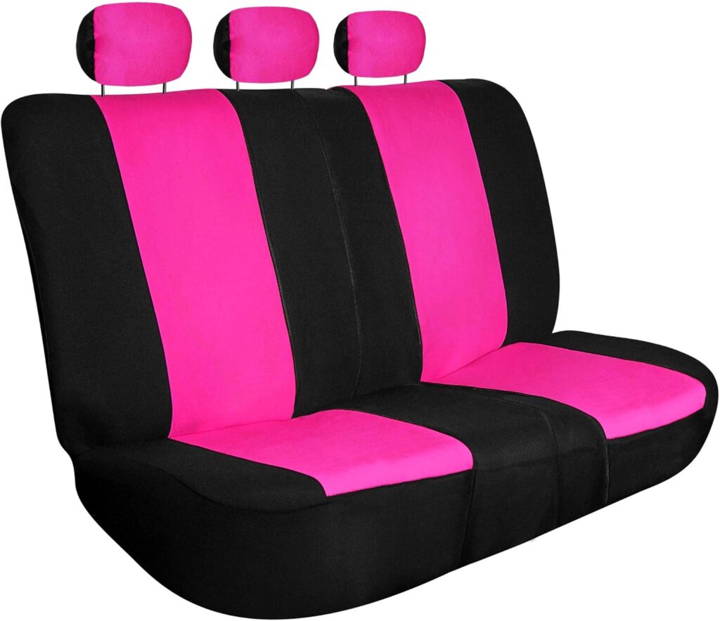 FH Group Back Seat Cloth Car Seat Cover - Universal Fit Rear Seat Covers for Cars with Rear Split Bench, Car Interior Accessories for SUV, Sedan, Van Pink