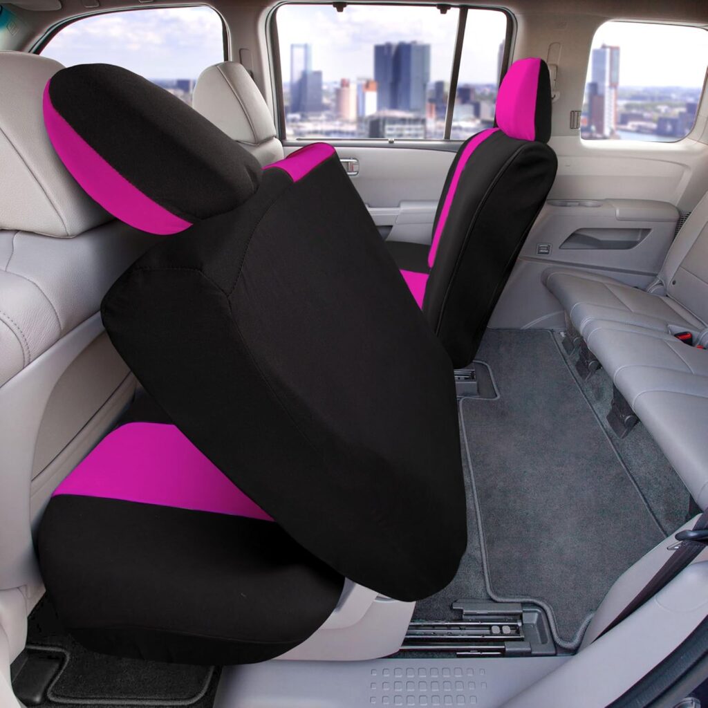 FH Group Back Seat Cloth Car Seat Cover - Universal Fit Rear Seat Covers for Cars with Rear Split Bench, Car Interior Accessories for SUV, Sedan, Van Pink