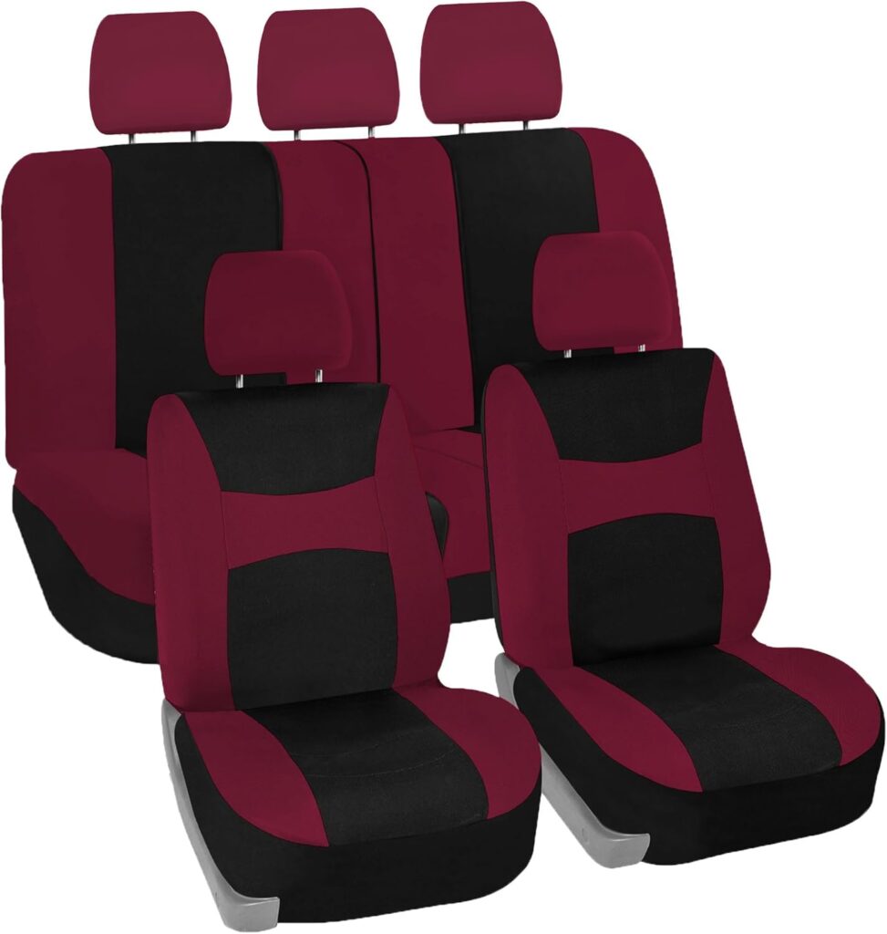 FH Group Car Seat Covers Full Set Red Cloth - Universal Fit, Automotive Seat Covers, Low Back Front Seat Covers, Airbag Compatible, Split Bench Rear Seat, Washable Car Seat Cover for SUV, Sedan, Van