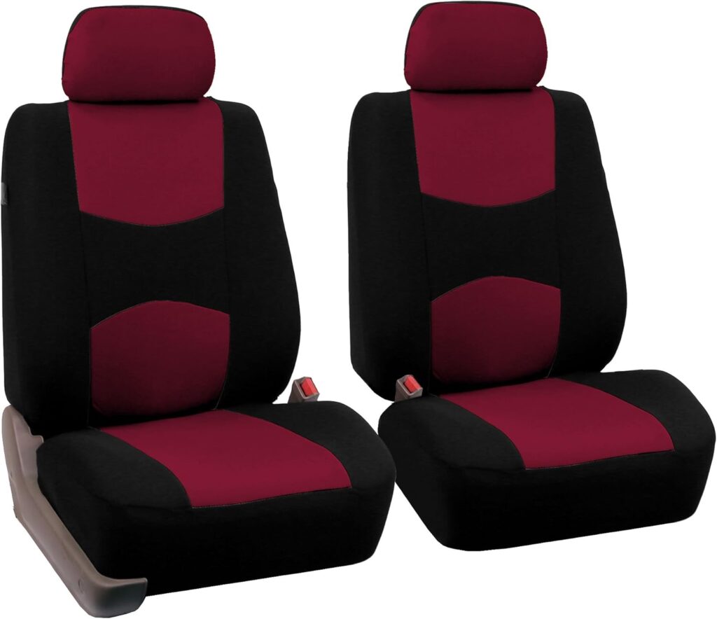 FH Group FB050BURGUNDY102 Universal Fit Flat Cloth Pair Bucket Seat Cover, Burgundy/Black