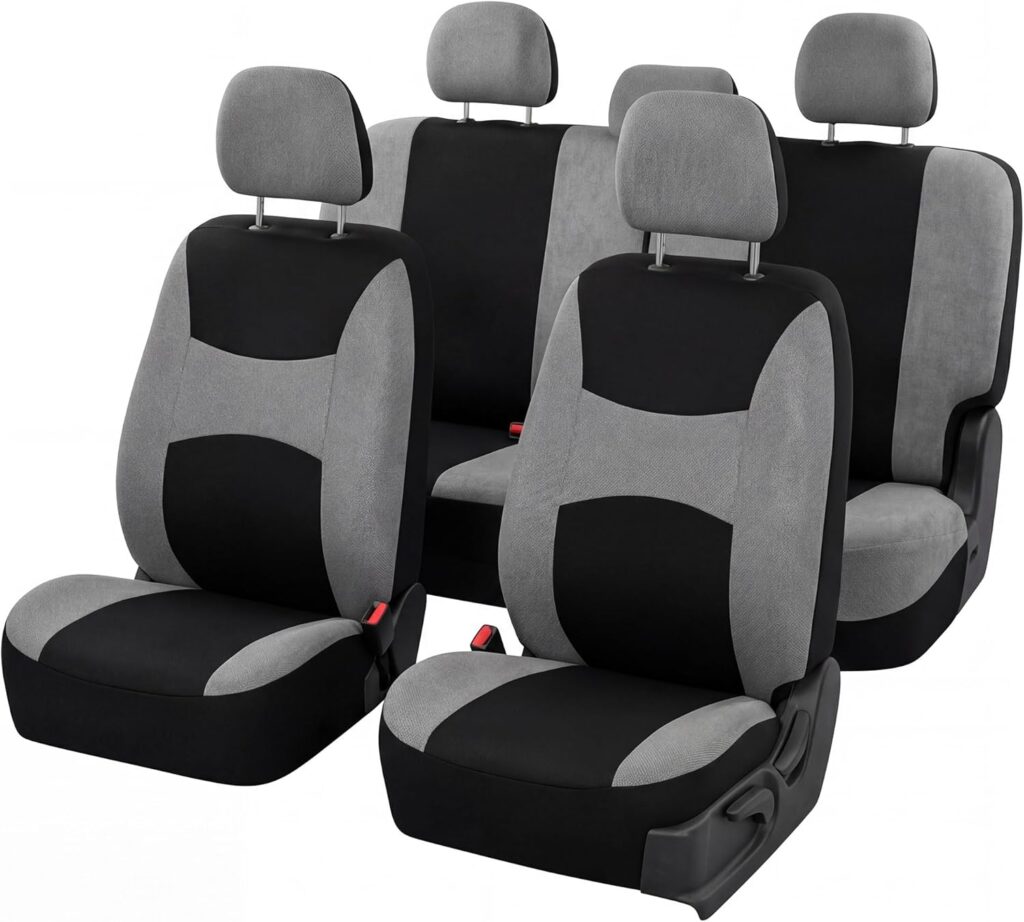 FH Group FB050BURGUNDY102 Universal Fit Flat Cloth Pair Bucket Seat Cover, Burgundy/Black