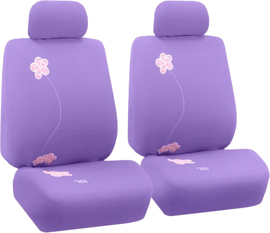 FH Group FB053BLACK102 Seat Cover (Flower Embroidery Airbag Compatible (Set of 2) Black)