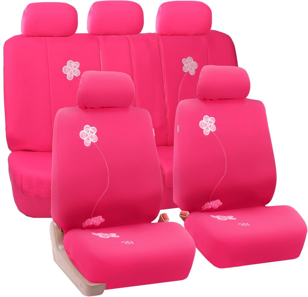 FH Group FB053BLACK102 Seat Cover (Flower Embroidery Airbag Compatible (Set of 2) Black)