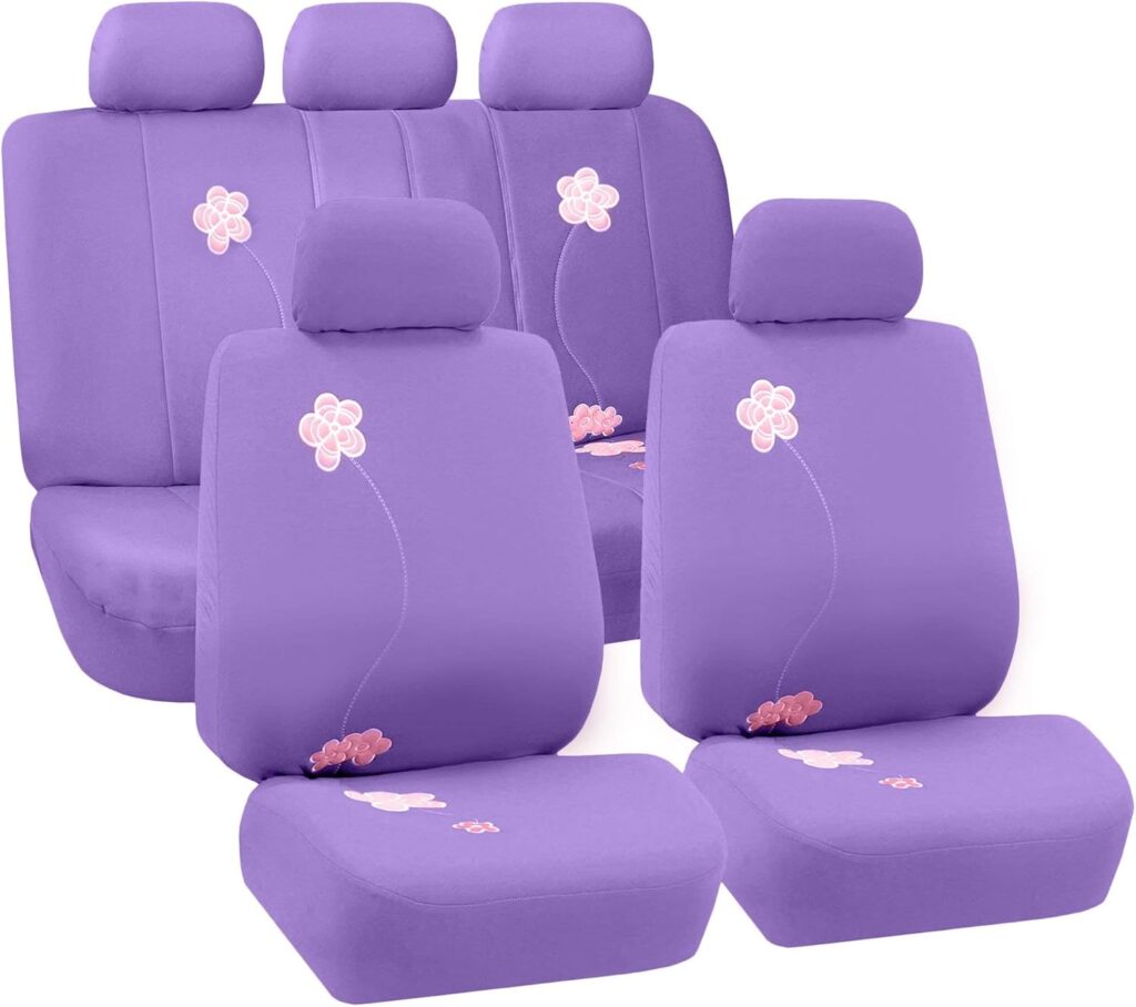 FH Group FB053BLACK102 Seat Cover (Flower Embroidery Airbag Compatible (Set of 2) Black)