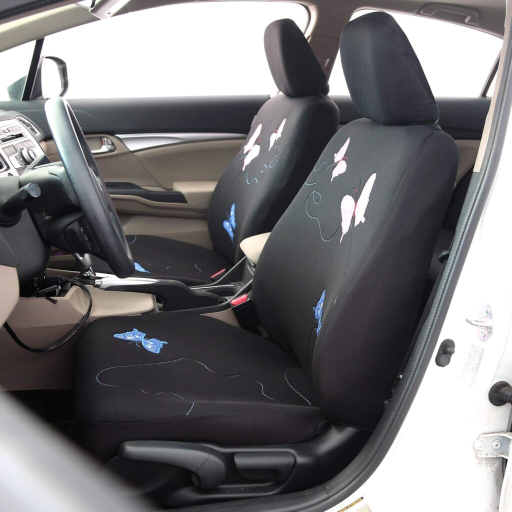 FH Group FB055114 Black Butterfly Embroidery Car Seat Cover (Full Set)