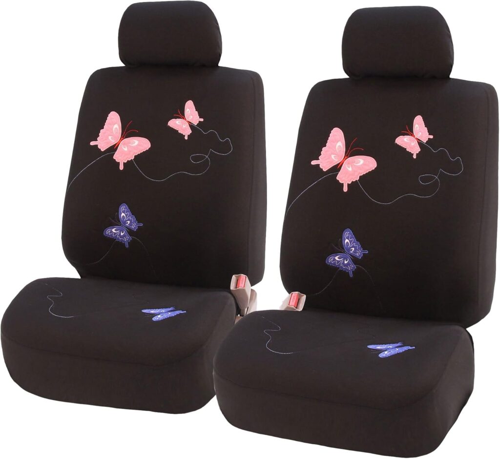 FH Group FB055114 Black Butterfly Embroidery Car Seat Cover (Full Set)