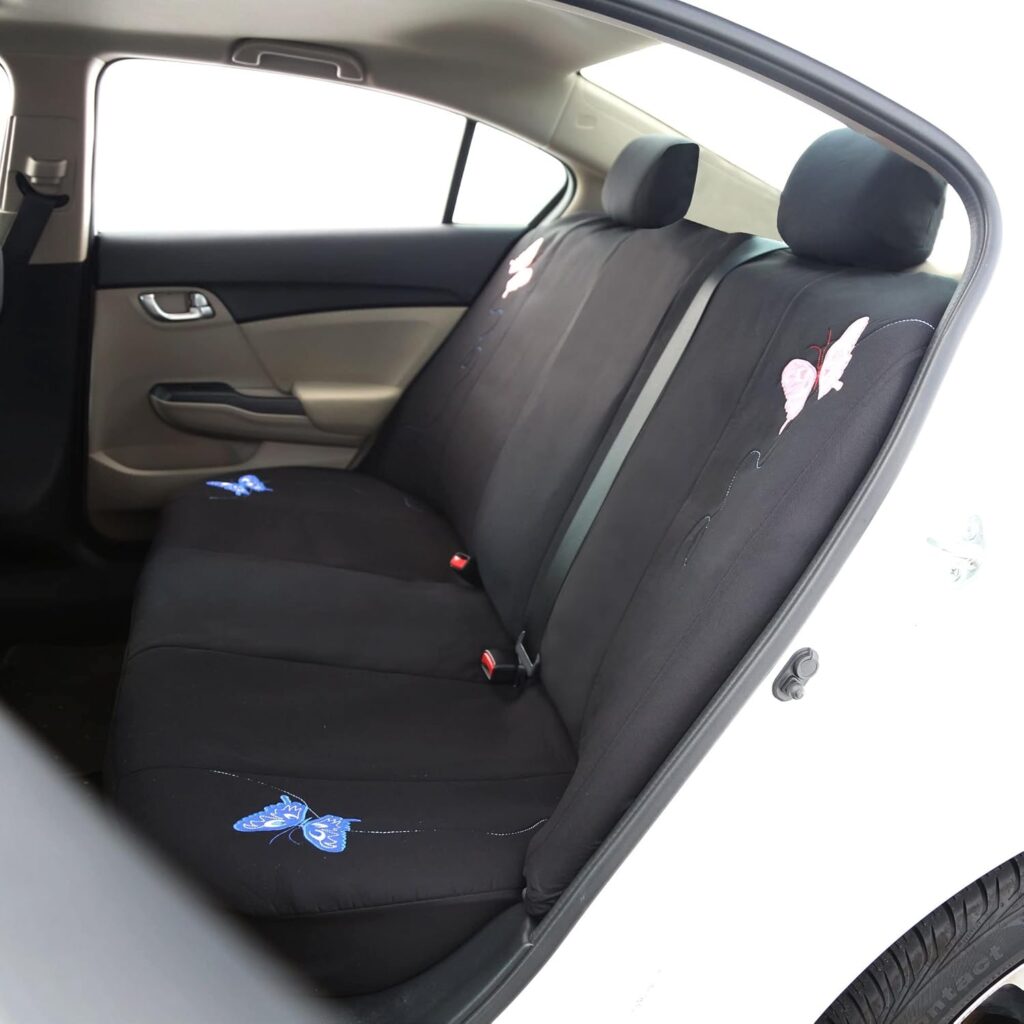 FH Group FB055114 Black Butterfly Embroidery Car Seat Cover (Full Set)