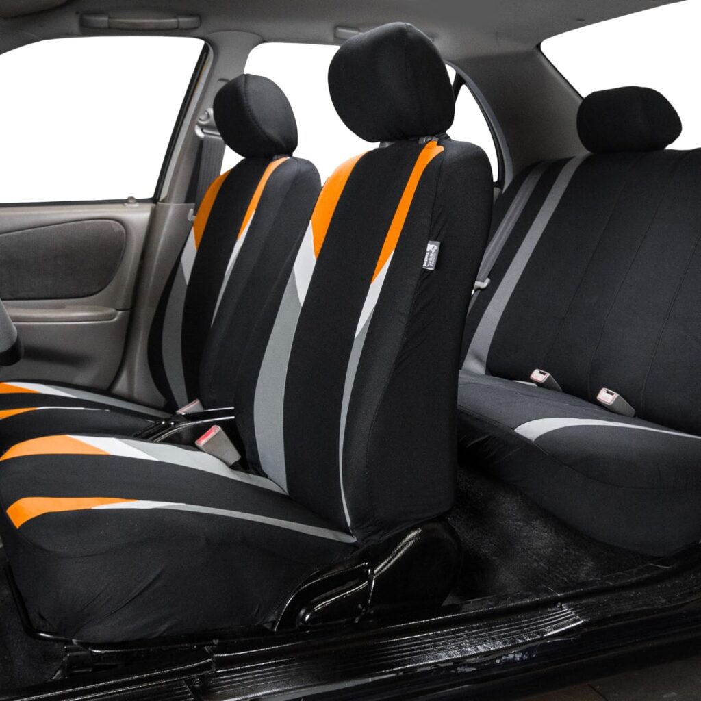 FH Group Front Set Cloth Car Seat Covers for Low Back Car Seats with Removable Headrest, Universal Fit, Airbag Compatible Car Seat Cover for SUV, Sedan, Van, Orange