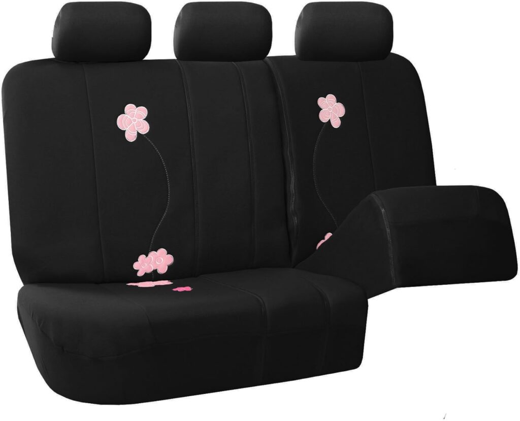 FH Group Universal Fit Full Set Floral Embroidery Design Car Seat Cover, (Black) (FH-FB053115, Airbag Compatible and Split Bench, Fit Most Car, Truck, SUV, or Van)