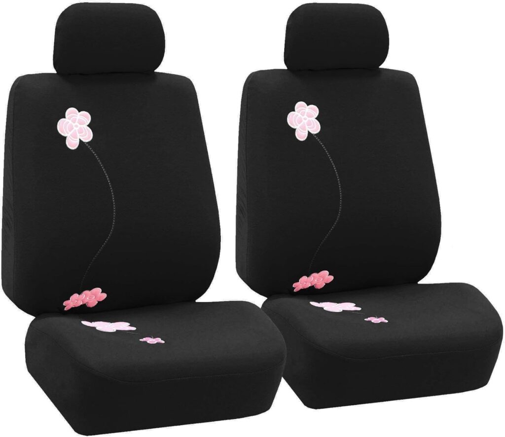 FH Group Universal Fit Full Set Floral Embroidery Design Car Seat Cover, (Black) (FH-FB053115, Airbag Compatible and Split Bench, Fit Most Car, Truck, SUV, or Van)