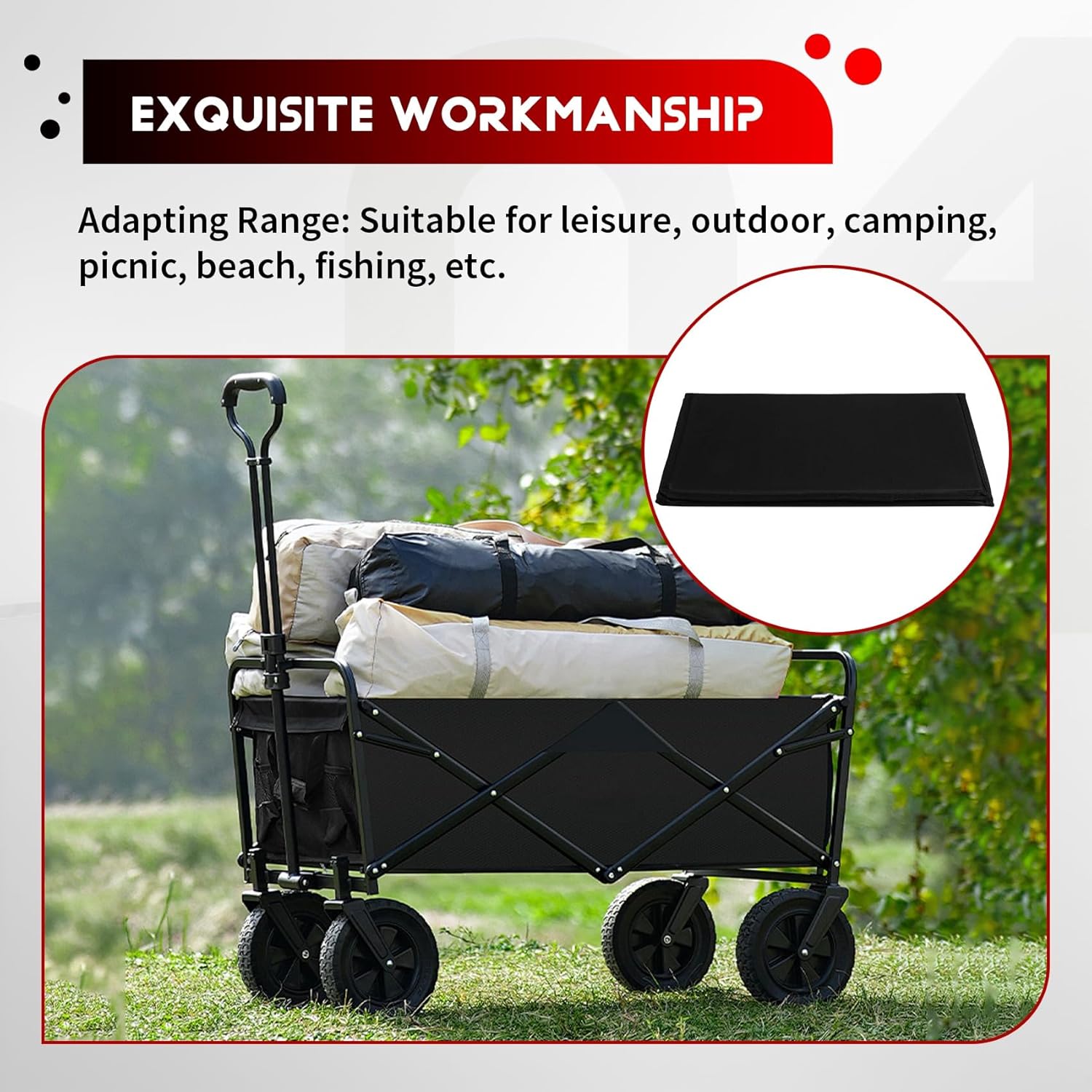 Folding Camping Cart Removable Cart Inner Padding Portable Trolley Accessories Outdoor 80 x 41cm