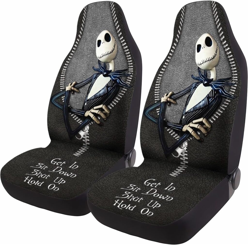 GENANY Horror Nightmare Skellington Front Car Seat Covers for Car Truck SUV, Christmas Car Gifts, Durable Bucket Seat Cover, Protective Interior Decor