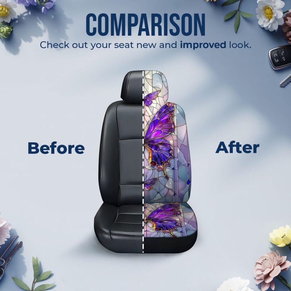 GENANY Moth Front Car Seat Covers for Car Truck Sedan SUV, Car Gifts, Butterfly Automotive Seat Covers, Breathable Bucket Seat Covers, Protective Interior Accessory