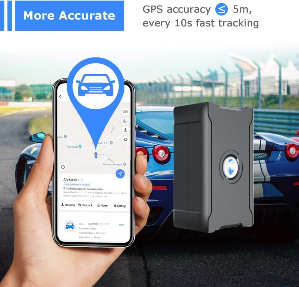 GPS Tracker for Car, Motorcycle and Dogs, Days Standby 6000mAh Anti-Theft Alarm, Global Real Time Tracking, SIM Card, Free App, Hidden GPS Tracker