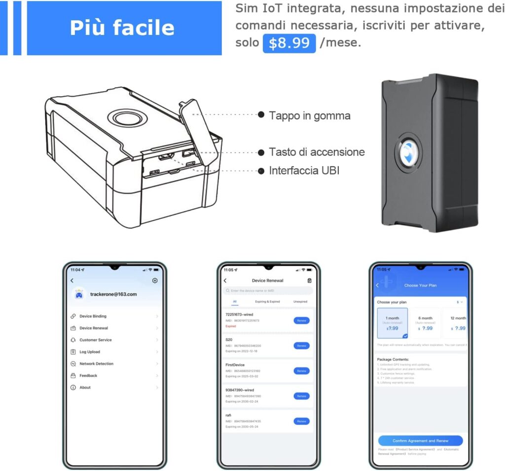 GPS Tracker for Car, Motorcycle and Dogs, Days Standby 6000mAh Anti-Theft Alarm, Global Real Time Tracking, SIM Card, Free App, Hidden GPS Tracker