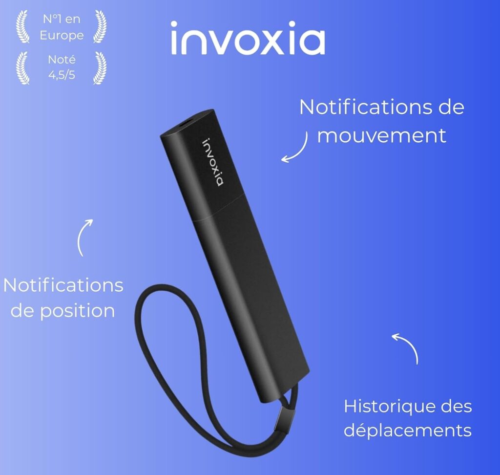 Invoxia GPS Tracker - for Vehicle, Car, Motorcycle, Bike, Senior, Kid, Belongings - Up to Months of Battery Life - SIM Year Data Plan Included - Light, Discrete - 4G  5G LTE-M, Black