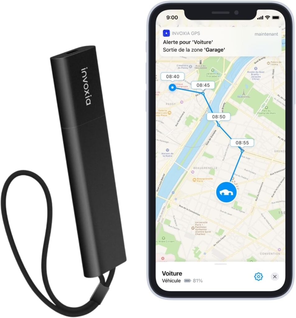 Invoxia GPS Tracker - for Vehicle, Car, Motorcycle, Bike, Senior, Kid, Belongings - Up to Months of Battery Life - SIM Year Data Plan Included - Light, Discrete - 4G  5G LTE-M, Black