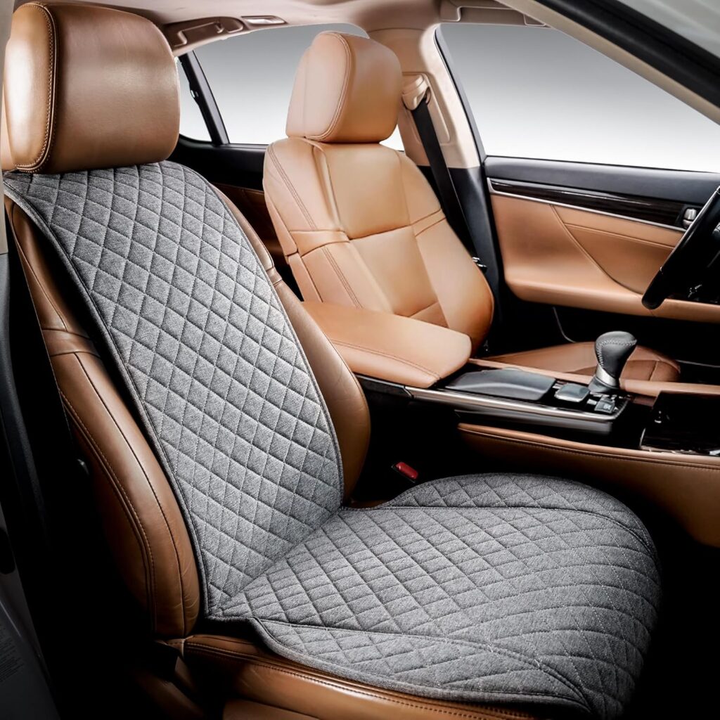 IVICY Faux Linen Car Seat Cover for Cars - Durable  Non-Slip - Front Car Seat Protector Covers for Most Automotive, Vans, SUVs, Trucks - Unit - Light Beige